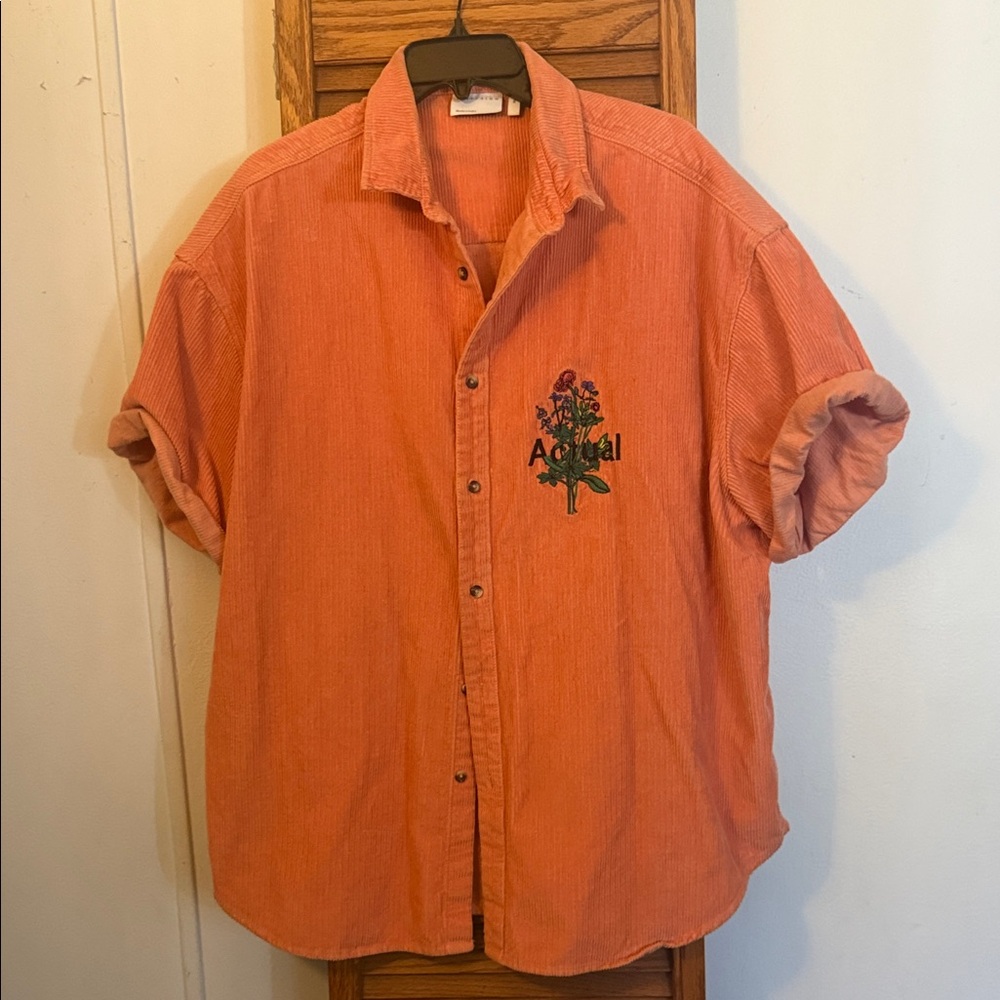 ASOS Orange Floral Embroidered Button-Down Shirt